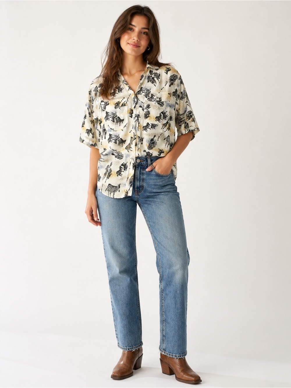 Diane Von Furstenberg vintage Shirt medium Zebra Print Safari Button Up 90s